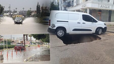 Adana’da sağanak sele neden oldu, yol çöktü