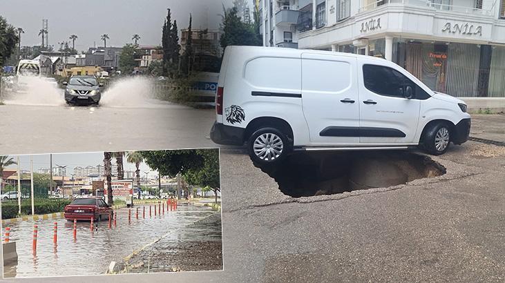 Adana’da sağanak sele neden oldu, yol çöktü