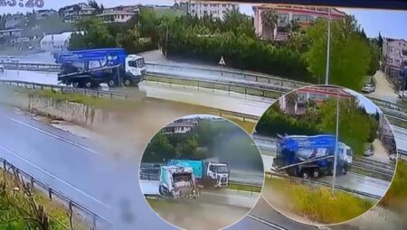 Büyükçekmece’de kayganlaşan yolda 3 kamyon kaydı, facianın eşiğinden dönüldü