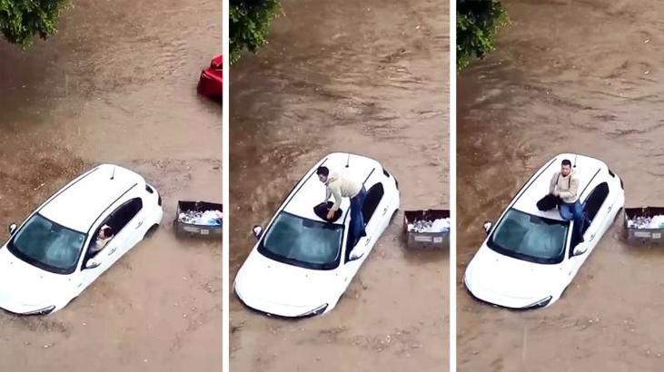 SON DAKİKA! Meteoroloji uyarmıştı! Şiddetli sağanak bir anda bastırdı: Araç üzerinde yardım beklediler