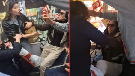 Tramvayda koltuk kavgası! Anne ile kıza tükürdü, küfürler havada uçuştu