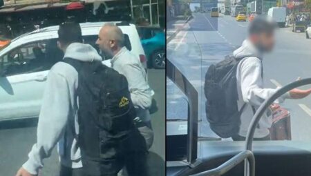Yolun ortasında otobüse binmek isteyen yolcu ortalığı birbirine kattı