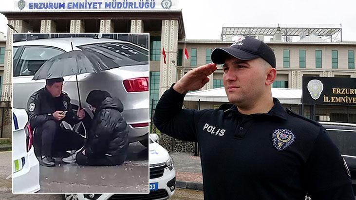 Yaralı öğrenciyi şemsiye ile yağmurdan muhafazaya çalışan polis o anları anlattı